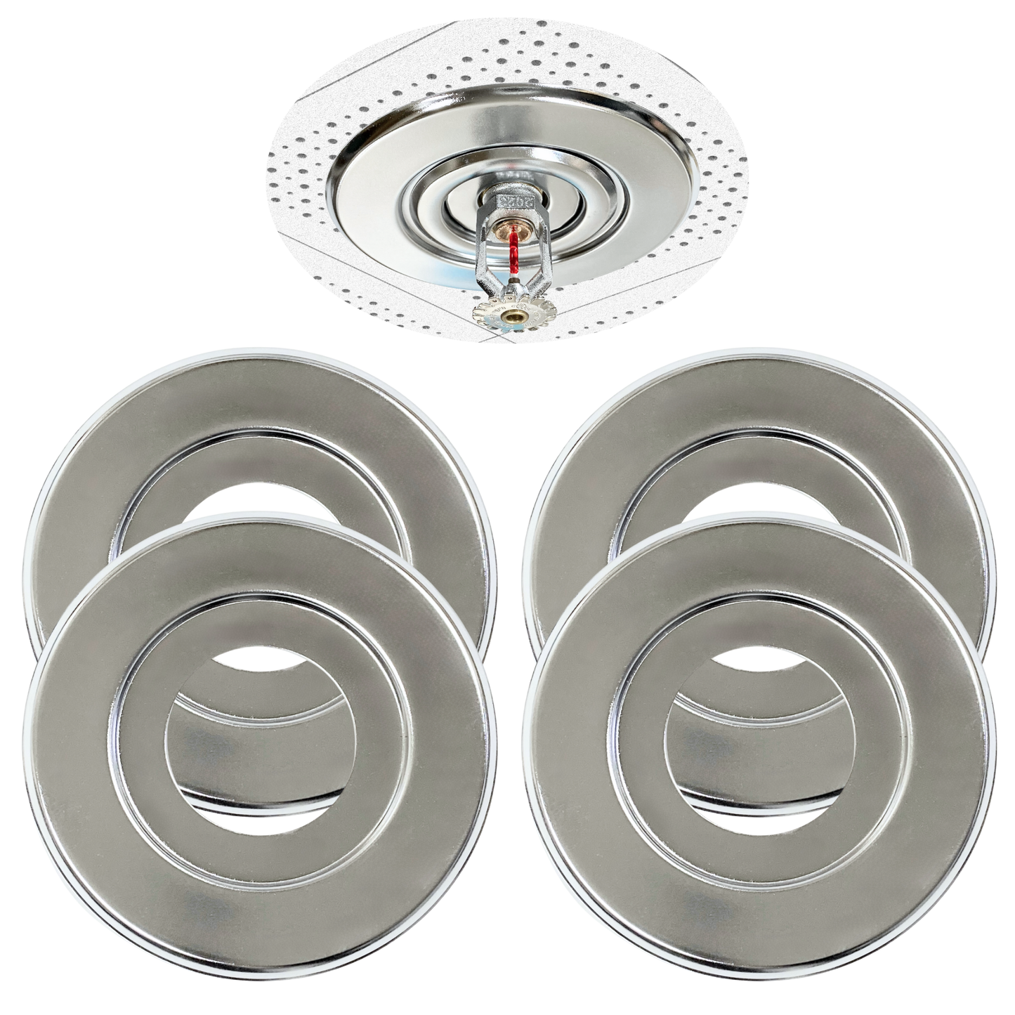 Retrofit Fire Sprinkler Escutcheon Cover Plate 1/2" IPS - Beveled 2 Piece Stainless Round Split Flange for Easily Covering Gaps Between Fire Sprinkler Pipe and Ceiling or Wall - 4 PK