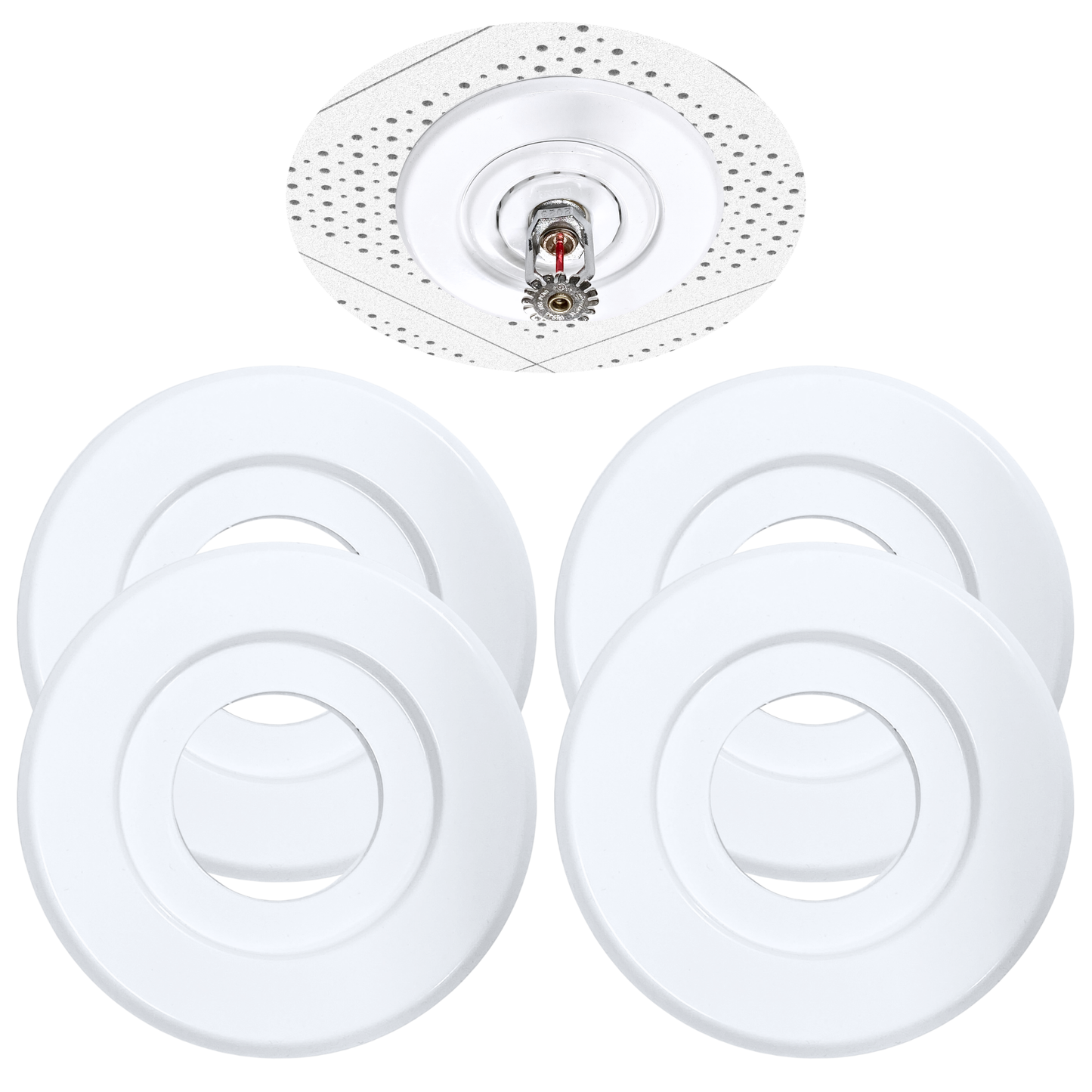 Retrofit Fire Sprinkler Escutcheon Cover Plate 1/2" IPS - Flat 2 Piece Stainless Round Split Flange for Easily Covering Gaps Between Fire Sprinkler Pipe and Ceiling or Wall - 4 PK