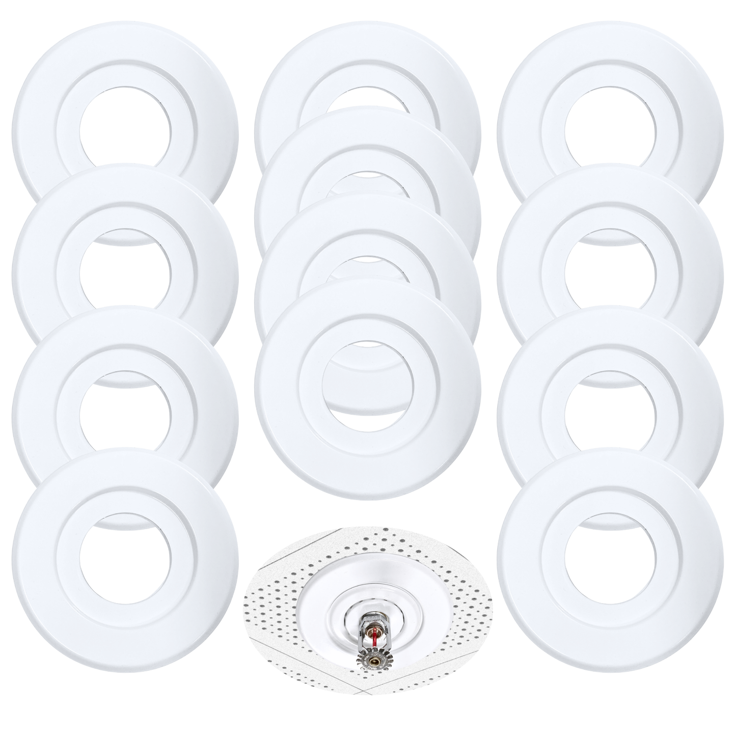 Retrofit Fire Sprinkler Escutcheon Cover Plate 1/2" IPS - Flat 2 Piece Stainless Round Split Flange for Easily Covering Gaps Between Fire Sprinkler Pipe and Ceiling or Wall - 12 PK