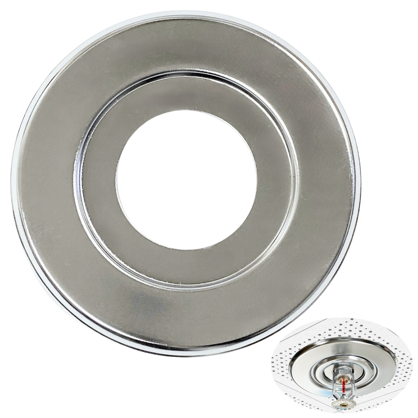 Retrofit Fire Sprinkler Escutcheon Cover Plate 1/2" IPS - Beveled 2 Piece Stainless Round Split Flange for Easily Covering Gaps Between Fire Sprinkler Pipe and Ceiling or Wall - 1 PK