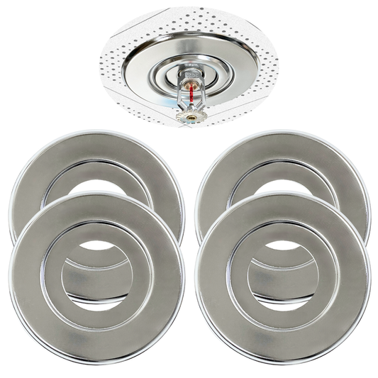 Retrofit Fire Sprinkler Escutcheon Cover Plate 1/2" IPS - Beveled 2 Piece Stainless Round Split Flange for Easily Covering Gaps Between Fire Sprinkler Pipe and Ceiling or Wall - 4 PK
