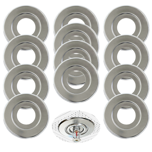 Retrofit Fire Sprinkler Escutcheon Cover Plate 1/2" IPS - Beveled 2 Piece Stainless Round Split Flange for Easily Covering Gaps Between Fire Sprinkler Pipe and Ceiling or Wall - 12 PK