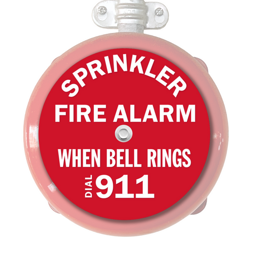 Fire Sprinkler Alarm Bell Sign 7" Round | Reads “Sprinkler Fire Alarm, When Bell Rings Dial 911” | Universal Fit for Fire Alarm Bells 6" to 10" | Easily Installs to Existing Bolt